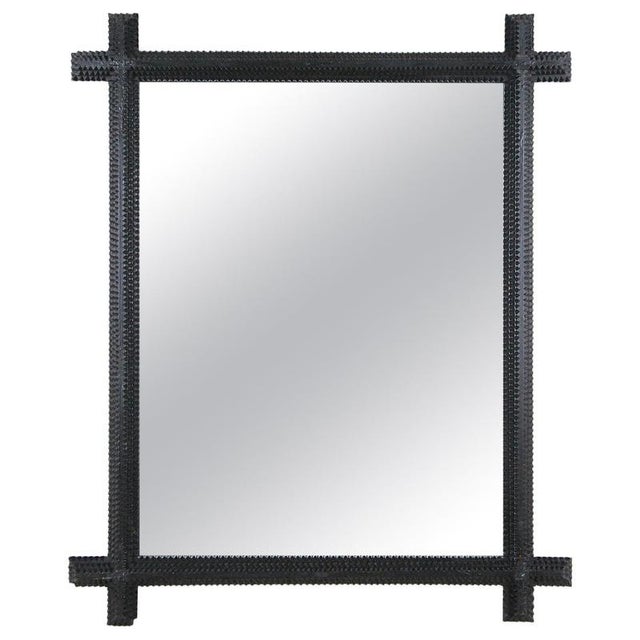 19th Century Rustic Black Tramp Art Mirror, Austria, 1890 For Sale - Image 17 of 17