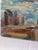 Blue Vintage Signed Maritime Habor Oil Painting Harbor Scene With a Boat For Sale - Image 8 of 12