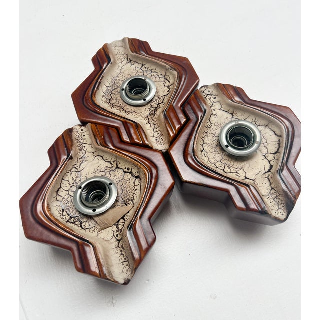 Mid-Century Modern Ceramic Wall Lamps attributed to Pan Keramik, 1960s, Set of 3 For Sale - Image 3 of 9