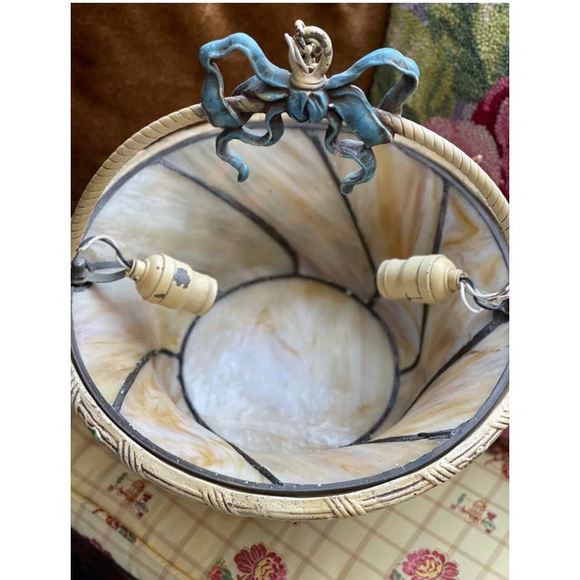 Vintage 1920s Floral Basket Chandelier With Caramel Slag Glass For Sale In Boston - Image 6 of 8
