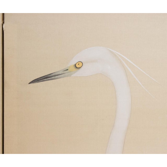 C. 1970s Japanese Style Monochrome Silk Screen "Egrets and Moon" For Sale - Image 13 of 18