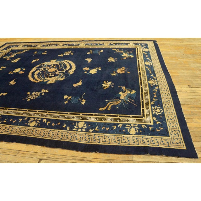 Antique Peking Chinese Medallion Blue 1890s Blue Rug, Circa Date: 1890s. This exceptional example of late 19th-century...