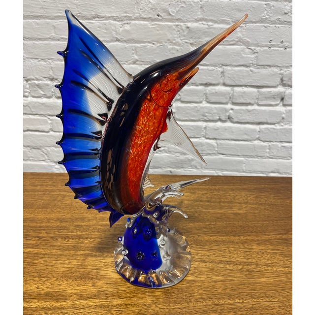 Glass Vintage Hand Blown Murano Glass Marlin Sculpture For Sale - Image 7 of 10