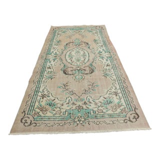 1950s Asian Vintage Floral Desing Natural Wool Oushak Area Rug For Sale