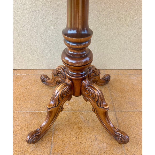Spanish Carved Wood Pedestal Side Table, Mid-20th Century For Sale - Image 12 of 16
