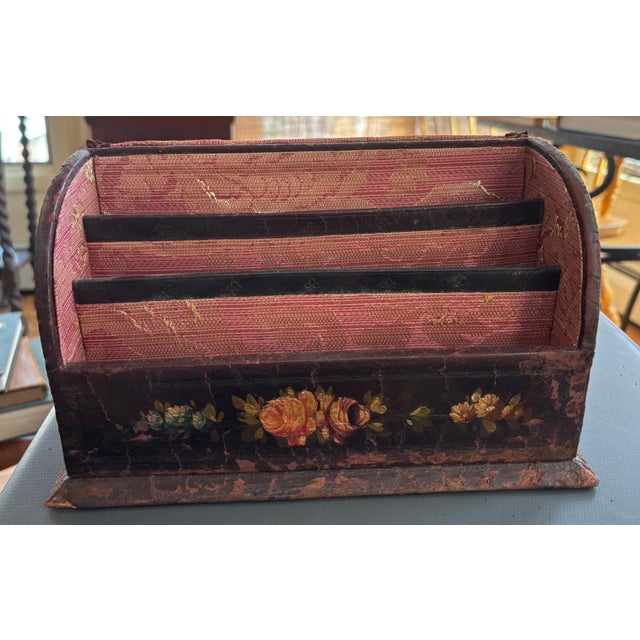 Victorian Hand - Painted Leather Letter Box, Floral Decor, C 1860-1880 For Sale - Image 9 of 12