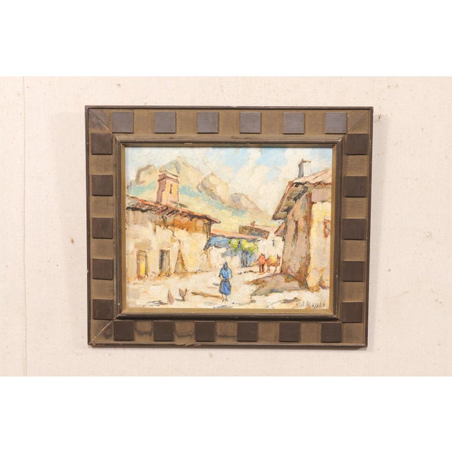 Wood Mid-Century S. Europe Streetscape Painting For Sale - Image 7 of 12