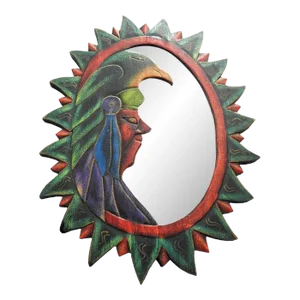 1980s Carved Wood Southwestern Design Sunburst Distressed Wall Mirror