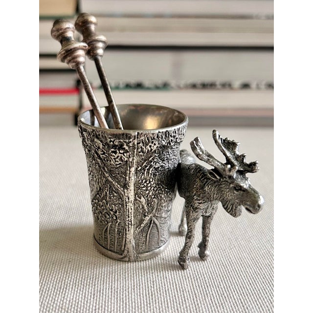 1970s Vintage German 95% Pewter Moose Match and Toothpick Holder For Sale - Image 5 of 12