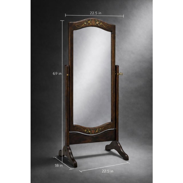 Vintage hand-painted Victorian Revival cheval mirror crafted of solid wood and standing just under six feet tall. Elegant...