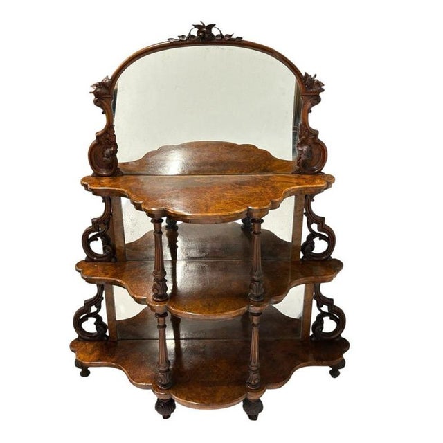 Victorian Whatnot Bookshelf in Walnut with Mirrored Etagere, 1860 For Sale - Image 5 of 5