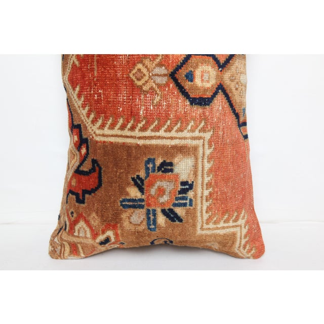 Red Vintage Tribal Wool Rug Pillow -Rustic Home Decor Sitting Cushion -17'' X 27'' For Sale - Image 8 of 10