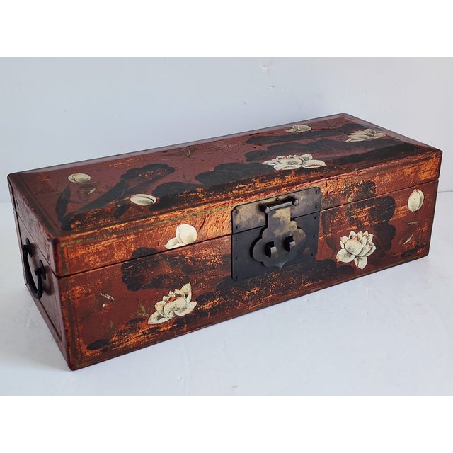 Chinese Vintage Leather Handpainted Chinese Box For Sale - Image 3 of 12
