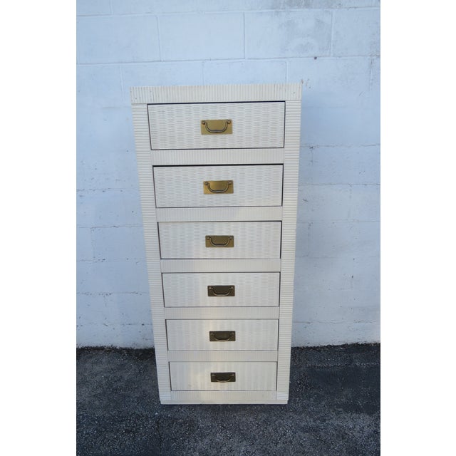 Late 20th Century Hollywood Regency Painted Woven Wicker Tall Narrow Lingerie Jewelry Chest For Sale - Image 12 of 13