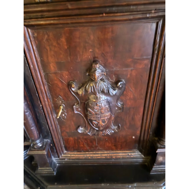 Italian Antique Walnut Credenza Excellent Overall C. 1825 Renaissance Style, Lion Coat of Arms One Concealed Drawer. Red Cloth Interior. For Sale - Image 11 of 12