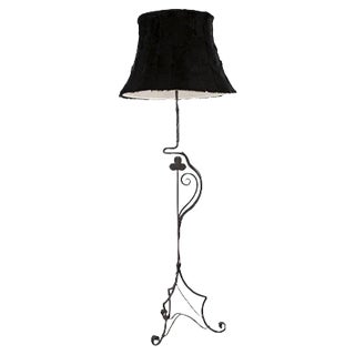 Antique Wrought Iron Floor Lamp with Fur Shade For Sale