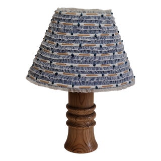 Vintage Table Lamp with Turned Pine Wood Base and Shade by Lamplove, 1970s For Sale