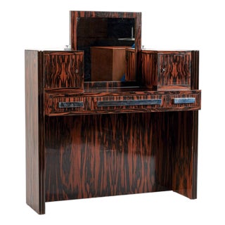 Antique French Art Deco Macassar Ebony Vanity Cabinet by Georges Champion (Attr) For Sale