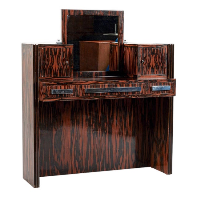 Antique French Art Deco Macassar Ebony Vanity Cabinet by Georges Champion (Attr) For Sale