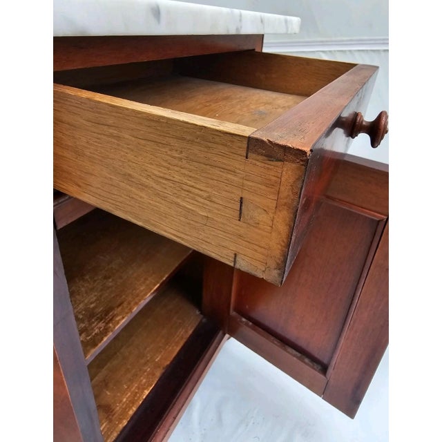 Antique 1890s Marble Top Nightstand Mahogany Victorian Cabinet Stand For Sale - Image 15 of 18