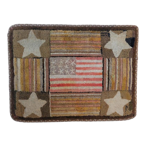 19th C American Flag and Stars Hand Hooked Rug