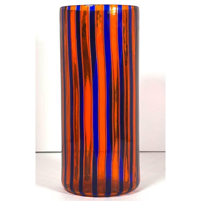 Rare & Original Venini Murano 'A Canne' Art Glass Vase for your consideration. The vase measures approx. 9 inches tall and...