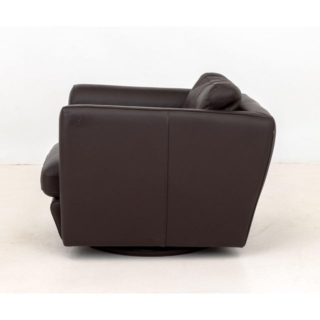 Late 20th Century Roche Bobois Brown Leather Swivel Club Chair For Sale - Image 5 of 7