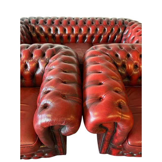 Red Leather Chesterfield Sofa and Armchairs, Set of 3 For Sale - Image 8 of 9