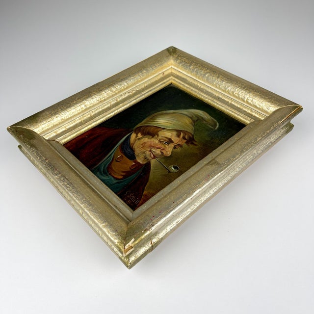 G. Schill, Portrait of Man in a Nightcap with a Pipe, 1930s, Oil on Canvas, Framed For Sale - Image 7 of 14