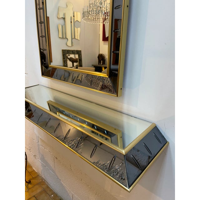 1960s Glass and Brass Mirror and Console by Cristal Art, Italy - 2 Pieces For Sale - Image 6 of 11
