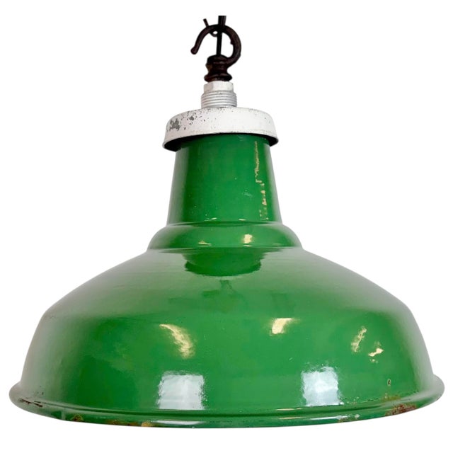 British Industrial Green Enamel Factory Pendant Lamp, 1960s For Sale - Image 16 of 16