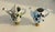 Antique porcelain small toy flower watering cans as lamp finials on brass bases. 2-3” each.