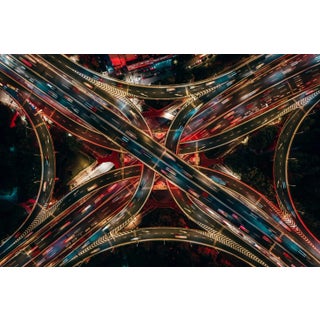 Aerialperspective Images, Top View of Overpass and Road Intersection at Night, Photograph For Sale
