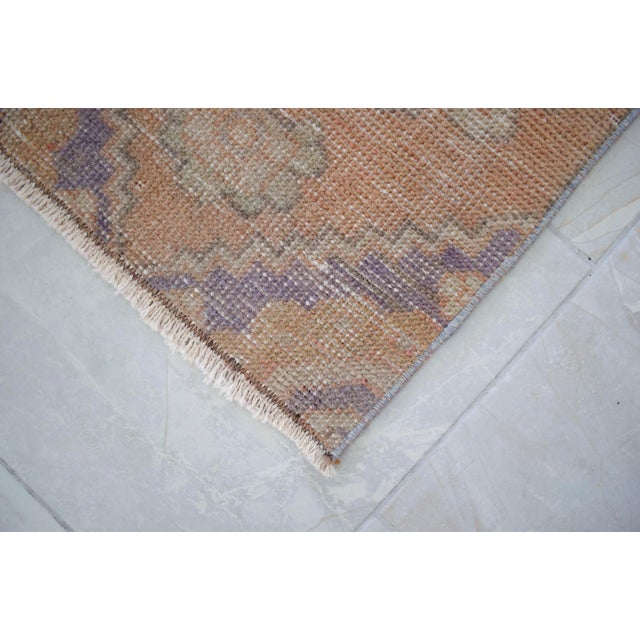 Vintage Hand Made Small Oushak Rug Low Pile Yastik Rug Mat - 1'4" X 2'6" For Sale - Image 6 of 7