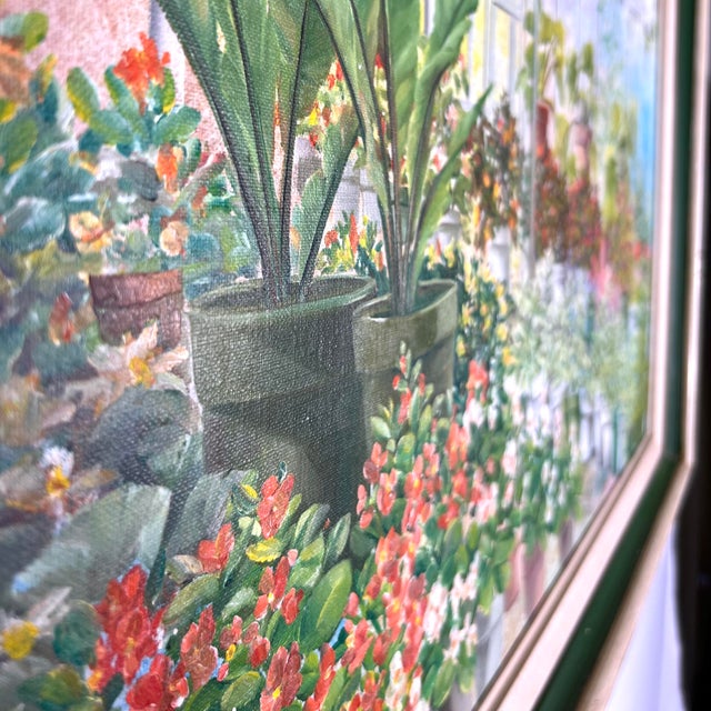 1970s Honey W. Kurlander "Greenhouse" Original Oil Painting on Canvas For Sale - Image 4 of 9
