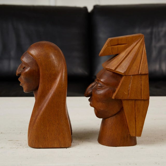 J. Pinal Wooden Native American Busts - a Pair For Sale - Image 4 of 13