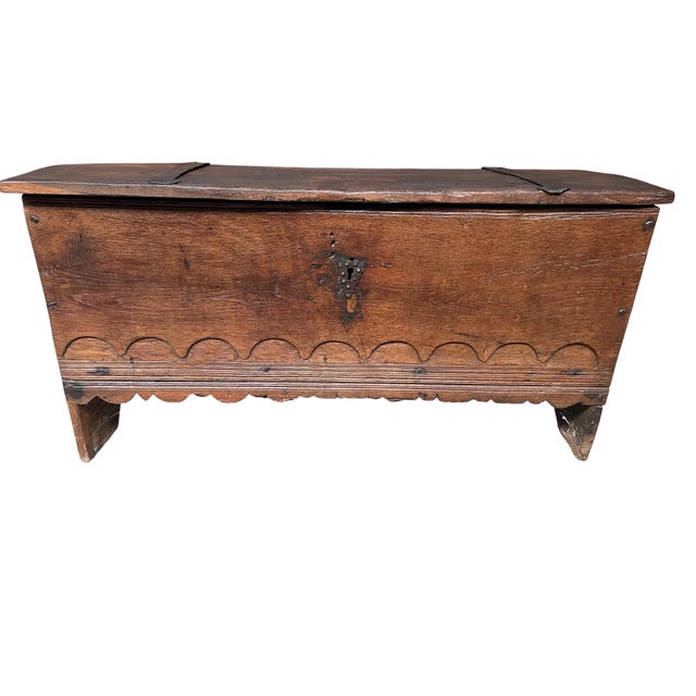 Brown Vintage Oak Chest with Arches and Line Decoration, 1920s For Sale - Image 8 of 8