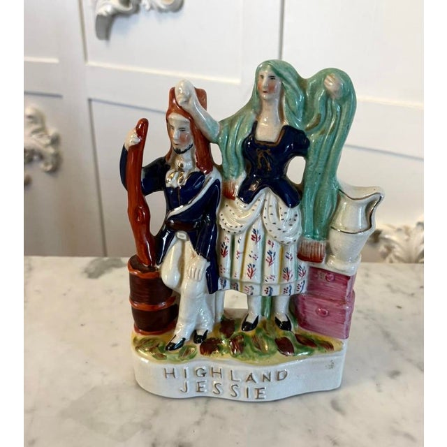 Antique Victorian Staffordshire Pottery Highland Jessie Flatback Figure, 1900s For Sale - Image 13 of 13