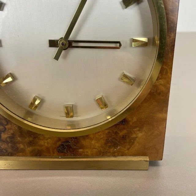 White Hollywood Regency Brass & Walnut Table Clock from Kienzle, Germany, 1960s For Sale - Image 8 of 18