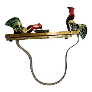 Mid 20th Century Lithographed Tin "Pecking Roosters" Mechanical Pendulum Toy For Sale