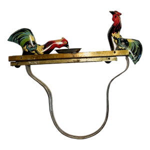 Mid 20th Century Lithographed Tin "Pecking Roosters" Mechanical Pendulum Toy