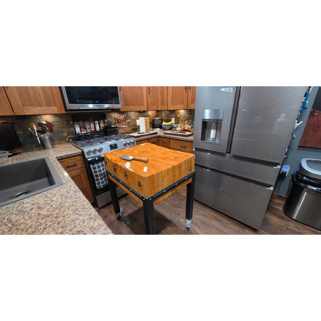Mid-Century Michigan Maple Block Co. "Southpaw" 10.5- Inch Industrial Butcher Block Island For Sale - Image 4 of 14