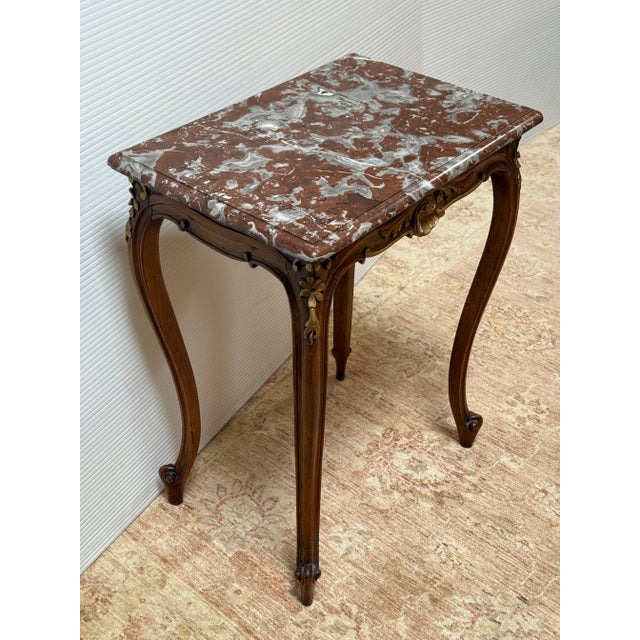 Wood Antique French Louis XV Rouge Griotte Marble Top Accent Table For Sale - Image 7 of 12