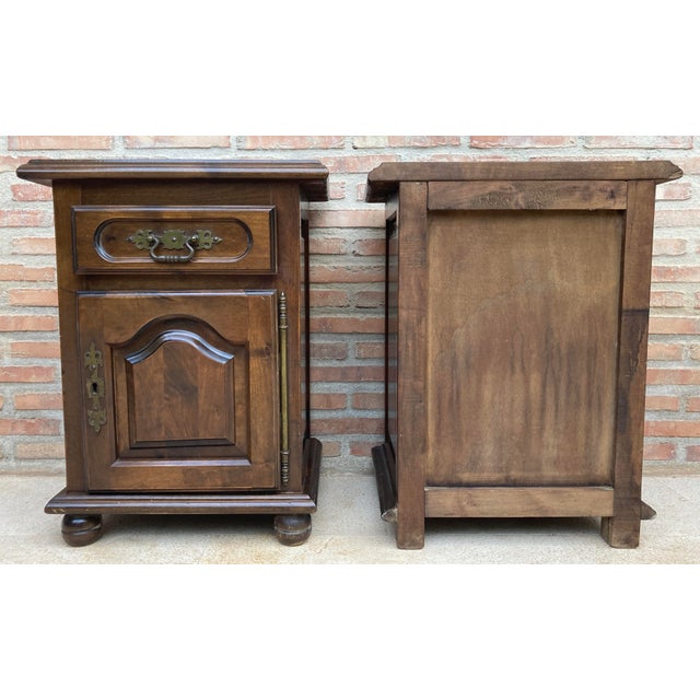 Wood Pair of Spanish Wooden Bedside Cabinets With Drawer and Door, Mid 20th Century For Sale - Image 7 of 9