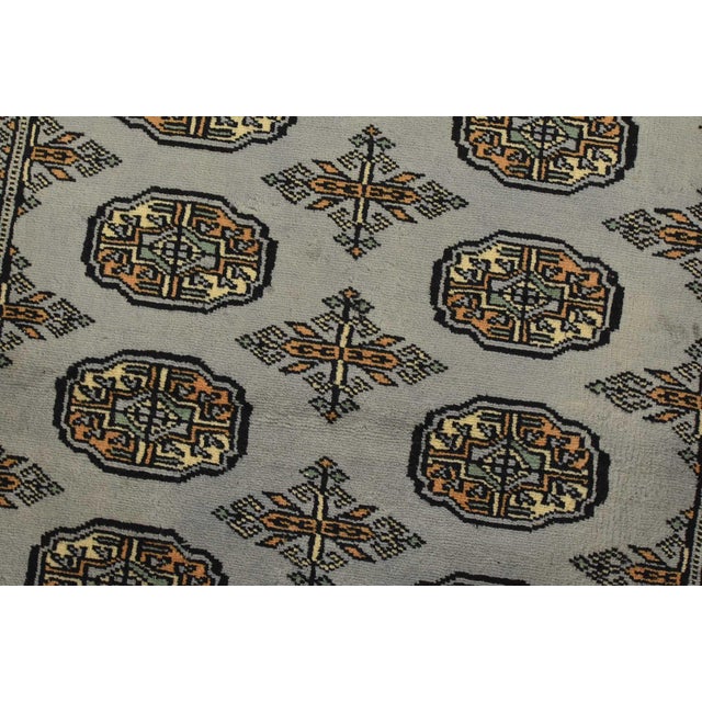 Textile Bokhara Rug 4′ X 6’3” Gray Wool Tribal Hand-Knotted Oriental Carpet For Sale - Image 7 of 11