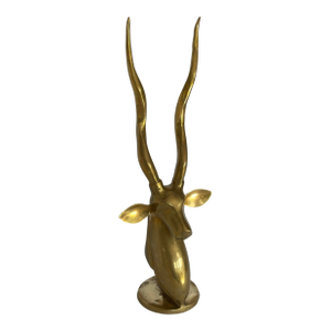 Late 20th Century Roberto Estevez Tall Polished Solid Brass Kudu Sculpture