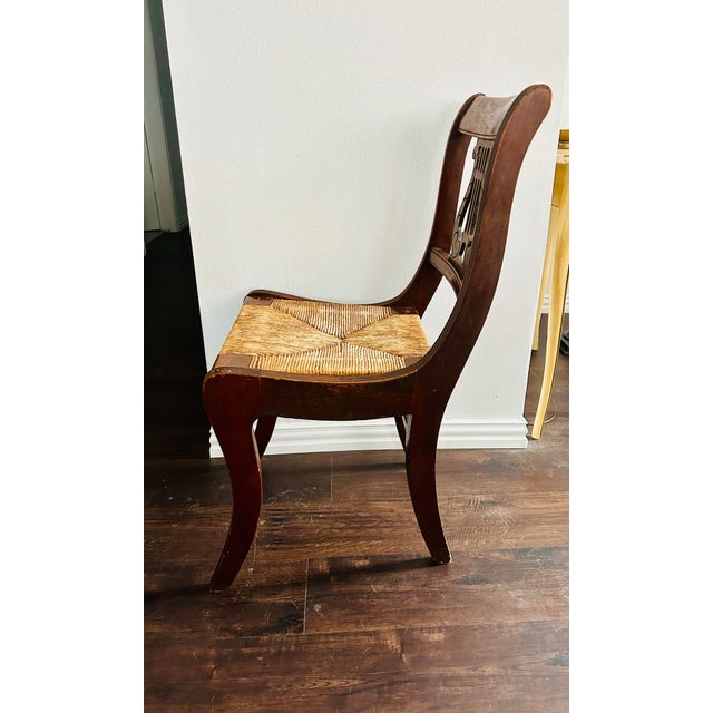 Vintage Tell City Mahogany Harp Back Rush Seat Chair For Sale - Image 4 of 12