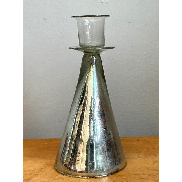 Vintage Silvered Glass Candle Holder For Sale - Image 12 of 12