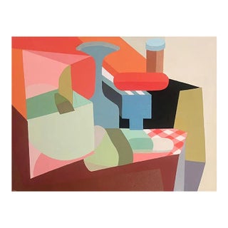 2024 Contemporary 'Plateau' Abstract Still Life Acrylic Painting by Irish Artist Jenny Belton, Unframed For Sale