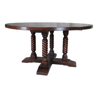 Vintage English Quartersawn Oak Round Barley Twist Dining Table For Sale